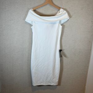 Rebecca B. White Off Shoulder Bodycon Dress Size 8 NWT Cap Sleeve Stretch